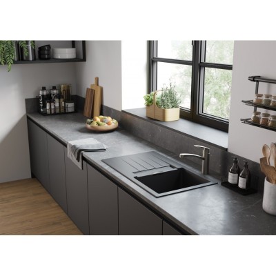 Мийка кухонна Hansgrohe S52, граніт, прямокутник, з крилом, 840х480х190мм, чаша - 2, накладна, S520-F345, чорний графіт