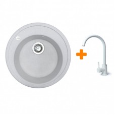 Набір кухонна Adamant Sun, штучний камінь, кругла, без крила, 510x200мм, чаша - 1, врізна, Old stone + змішувач Набір кухонна Adamant Sun, штучний камінь, кругла, без крила, 510x200мм, чаша - 1, врізна, Old stone + змішувач