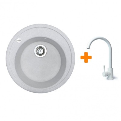 Набір кухонна Adamant Sun, штучний камінь, кругла, без крила, 510x200мм, чаша - 1, врізна, Old stone + змішувач