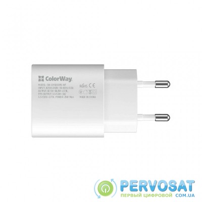 Зарядное устройство Colorway Power Delivery Port PPS USB Type-C (25W) white (CW-CHS033PD-WT)