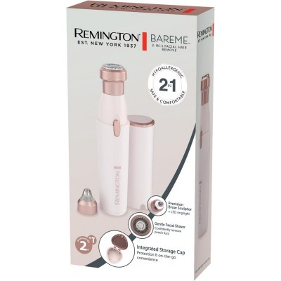 Тример Remington, для носа та вухі бороди , мережа+акум., насадок-2, сталь, рожевий