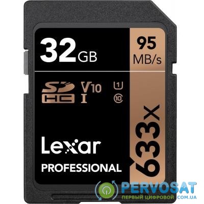 Карта памяти Lexar 32GB SDHC class 10 UHS-I U1 V10 633x Professional (LSD32GCB633)