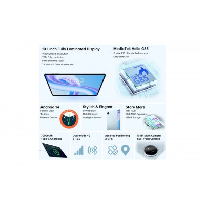 Планшет Teclast M50 Plus 10.1" 6ГБ, 128ГБ, LTE, 7000мА•год, Android, блакитний