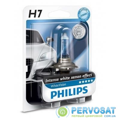 Автолампа PHILIPS H7 WhiteVision +60%, 3700K, 1шт (12972WHVB1)