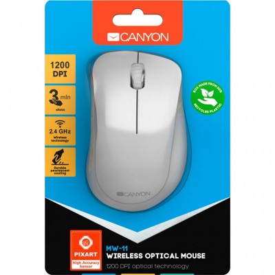 Мишка CANYON MW-11 Wireless Pixart White Grey (CNE-CMSW11PW)