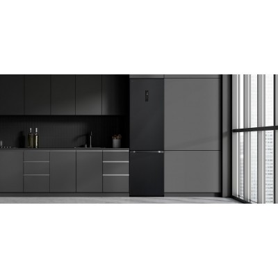 Холодильник LG з нижн. мороз., 203x60х68, холод.відд.-277л, мороз.відд.-107л, 2дв., А++, NF, інв., диспл зовн., Fresh Сonverter, Metal Fresh, чорний матовий