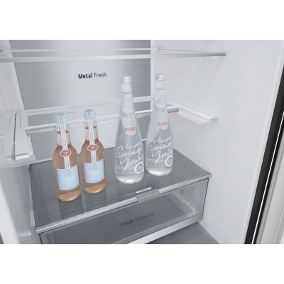 Холодильник LG з нижн. мороз., 203x60х68, холод.відд.-277л, мороз.відд.-107л, 2дв., А++, NF, інв., диспл зовн., Fresh Сonverter, Metal Fresh, чорний матовий