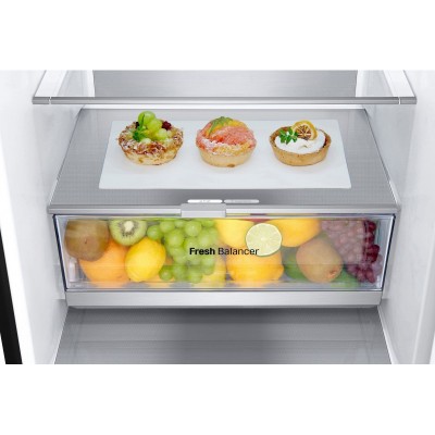 Холодильник LG з нижн. мороз., 203x60х68, холод.відд.-277л, мороз.відд.-107л, 2дв., А++, NF, інв., диспл зовн., Fresh Сonverter, Metal Fresh, чорний матовий