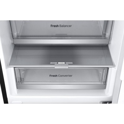 Холодильник LG з нижн. мороз., 203x60х68, холод.відд.-277л, мороз.відд.-107л, 2дв., А++, NF, інв., диспл зовн., Fresh Сonverter, Metal Fresh, чорний матовий