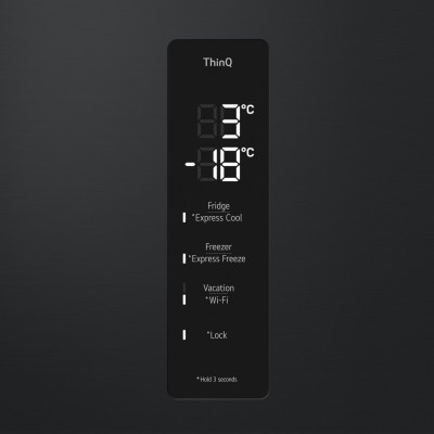 Холодильник LG з нижн. мороз., 203x60х68, холод.відд.-277л, мороз.відд.-107л, 2дв., А++, NF, інв., диспл зовн., Fresh Сonverter, Metal Fresh, чорний матовий