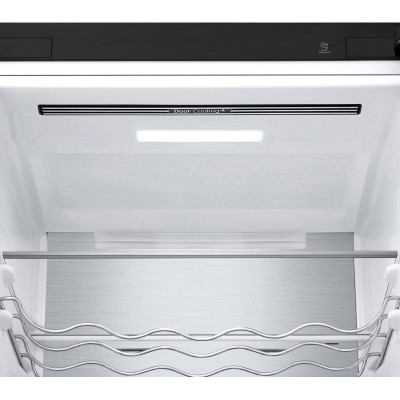 Холодильник LG з нижн. мороз., 203x60х68, холод.відд.-277л, мороз.відд.-107л, 2дв., А++, NF, інв., диспл зовн., Fresh Сonverter, Metal Fresh, чорний матовий