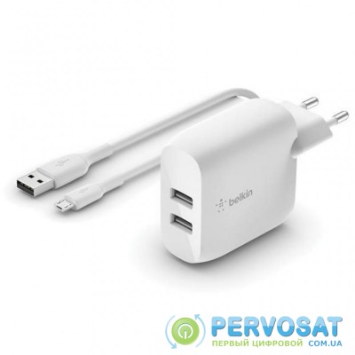 Зарядное устройство Belkin Home Charger (24W) DUAL USB 2.4A, MicroUSB 1m, white (WCE001VF1MWH)