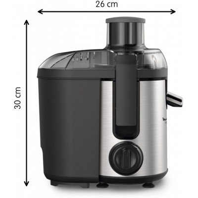 Соковитискач Moulinex Frutelia+, 400Вт, жмих-0.95л, крапля-стоп, автоматичне викидання м'якоті, нерж. сталь, сіро-чорний