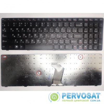 Клавиатура ноутбука Lenovo IdeaPad B570/B580/B590/V570/Z570 черная с черной рамкой RU (25-012632/25-12619/9Z.N5SSC.006/9Z.N5SSW.B1E/B5BSW 1E)