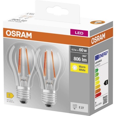 Набір ламп 2шт OSRAM LED E27 6.5Вт 2700К 806Лм A60