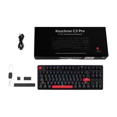 Клавіатура механічна Keychron C3 Pro 87Key, K pro Brown, USB-A, QMK, Hot-swap, EN/UKR, RGB, чорний