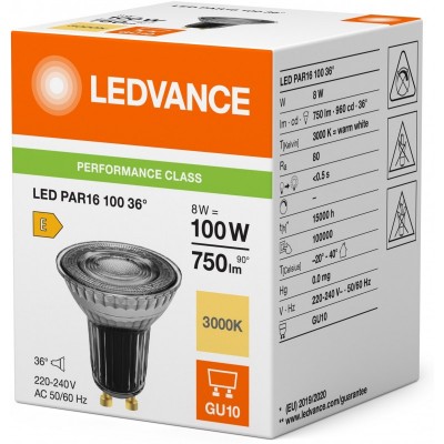 Лампа LEDVANCE GU10 8Вт 3000K 750Лм MR16 димується