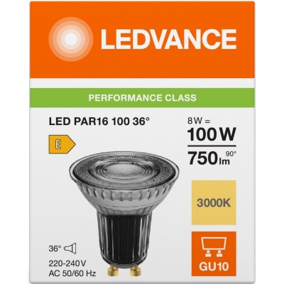 Лампа LEDVANCE GU10 8Вт 3000K 750Лм MR16 димується