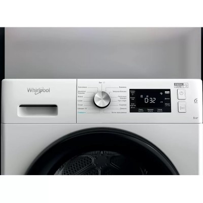 Сушильна машина Whirlpool тепловий насос, 9кг, A++, 65см, дисплей, люк чорний, білий