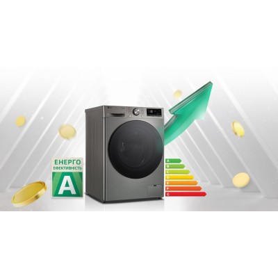 Пральна машина LG фронтальна, 11кг, 1400, A, 57см, дисплей, пара, інвертор, сріблястий