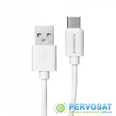 Дата кабель USB 2.0 AM to Type-C 1.0m 3A White Florence (FL-2200-WT)