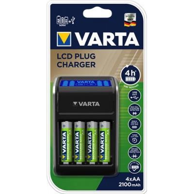 Зарядное устройство для аккумуляторов Varta LCD PLUG CHARGER +4*AA 2100 mAh (57687101441)