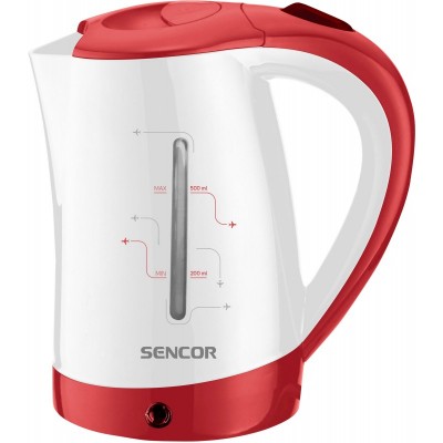 Електрочайник Sencor 0.5л, Strix, пластик, в комплекті 2 склянки + 2ложки, біло-червоний