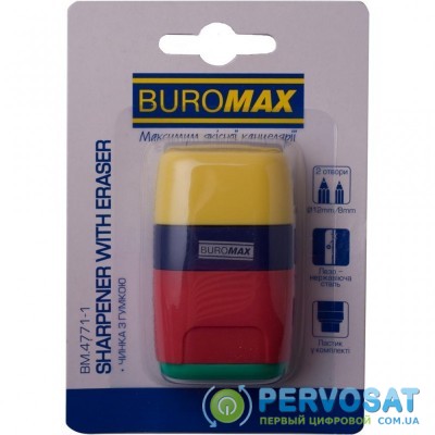 Точилка BUROMAX RUBBER TOUCH /large, container, eraser (BM.4771-1)
