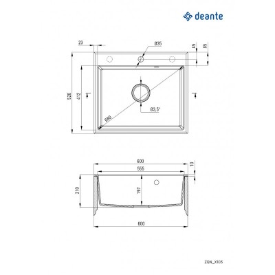 Мийка кухонна Deante Andante, граніт, прямокутник, без крила, 600х520х210мм, чаша - 1, накладна, графіт