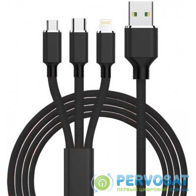 Дата кабель USB 2.0 AM to Lightning + Micro 5P + Type-C 1.2m black XoKo (SC-330-BK)