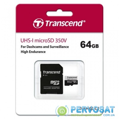 Карта памяти Transcend 64GB microSDXC class 10 UHS-I U1 High Endurance (TS64GUSD350V)