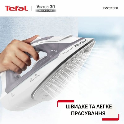 Праска Tefal Virtuo 30, 2000Вт, 240мл, паровий удар -120гр, постійна пара - 27гр, керам. підошва, сіро-фіолетовий