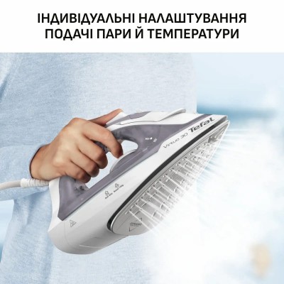 Праска Tefal Virtuo 30, 2000Вт, 240мл, паровий удар -120гр, постійна пара - 27гр, керам. підошва, сіро-фіолетовий