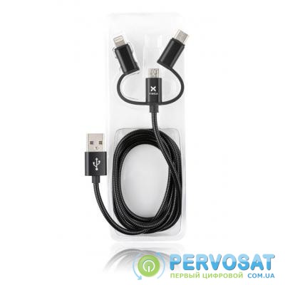 Дата кабель USB 2.0 AM to Lightning + Micro 5P + Type-C 1.0m metal black Vinga (VRC151BK)