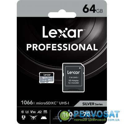 Карта памяти Lexar 64GB microSDXC class 10 UHS-I 1066x Silver (LMS1066064G-BNANG)