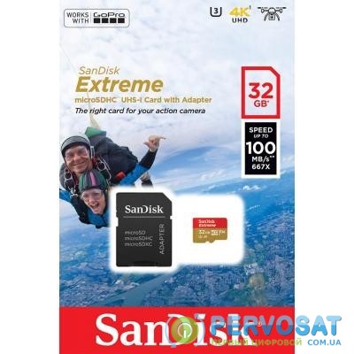Карта памяти SANDISK 32GB microSD class 10 V30 A1 UHS-I U3 Extreme Action (SDSQXAF-032G-GN6AA)