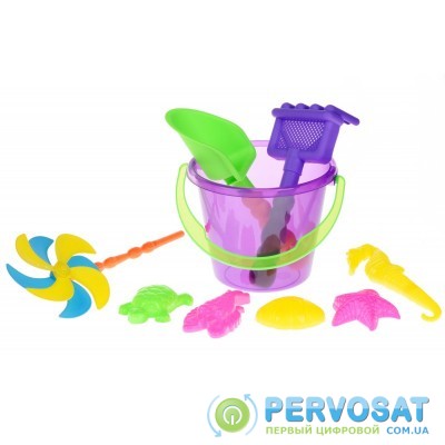 Same Toy Набор для игры с песком с Воздушной вертушкой (фиолетовое ведро) (9 шт.)