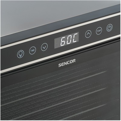Сушка для продуктів Sencor SFD7750SS, 600Вт, 7 піддонів, вис 2,8см, ширина 30 см, рег. темп, чорний