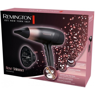 Фен Remington ROSE SHIMMER, 2200Вт, 3 режими, дифузор, іоніз-я, хол. обдув, чорно-рожевий