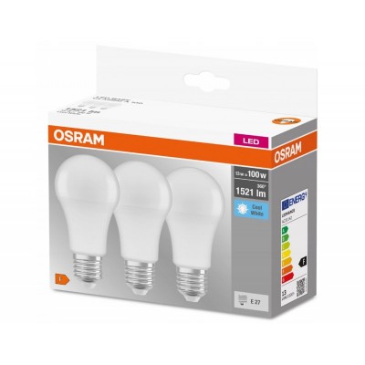 Набір ламп 3шт OSRAM LED E27 13Вт 4000К 1520Лм A60