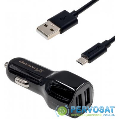 Зарядное устройство Grand-X 2,1A, 12-24V, Black 2USB 5V/2.1A + DC cable USB/Micro USB,1m (CH-26BM)