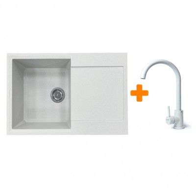 Набір кухонний Adamant Horizon, штучний камінь, прямокут., з крилом, 780х495х230мм, чаша - 1, врізна, Old stone + змішувач