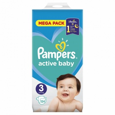 Подгузник Pampers Active Baby Midi Размер 3 (6-10 кг), 124 шт. (8001090950857)