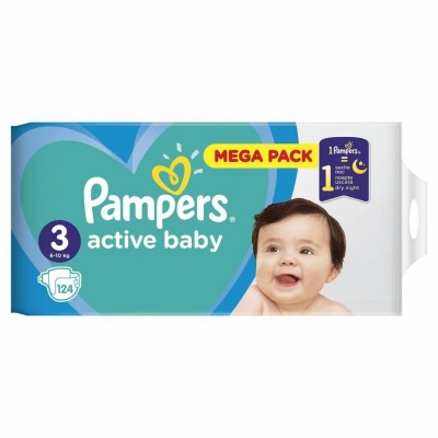 Подгузник Pampers Active Baby Midi Размер 3 (6-10 кг), 124 шт. (8001090950857)