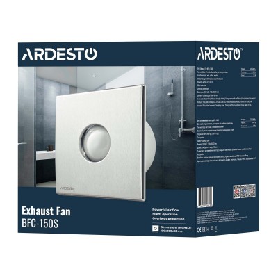 Витяжний вентилятор Ardesto 25 Вт, 210 м3/г, 1650 об./хв., 35 дБ, сріблястий