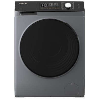 Пральна машина Hitachi фронтальна, 8кг, 1400, A+++, 60см, дисплей, пара, інвертор, люк чорний, cріблястий