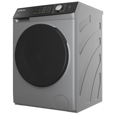 Пральна машина Hitachi фронтальна, 8кг, 1400, A+++, 60см, дисплей, пара, інвертор, люк чорний, cріблястий