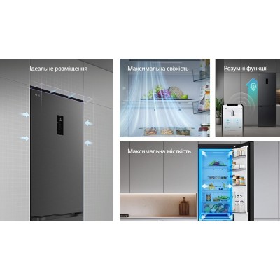 Холодильник LG з нижн. мороз., 203x60х68, холод.відд.-262л, мороз.відд.-113л, 2дв., E, NF, інв., диспл зовн., зона св-ті, чорний