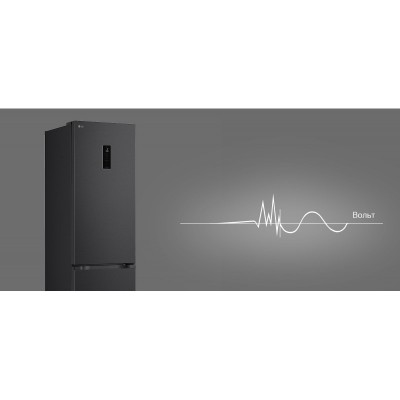 Холодильник LG з нижн. мороз., 203x60х68, холод.відд.-262л, мороз.відд.-113л, 2дв., E, NF, інв., диспл зовн., зона св-ті, чорний