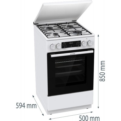 Плита Gorenje комбінована, 70л, 50x60см, дисплей, емальовані реш, програматор IconLed, кришка-метал, білий